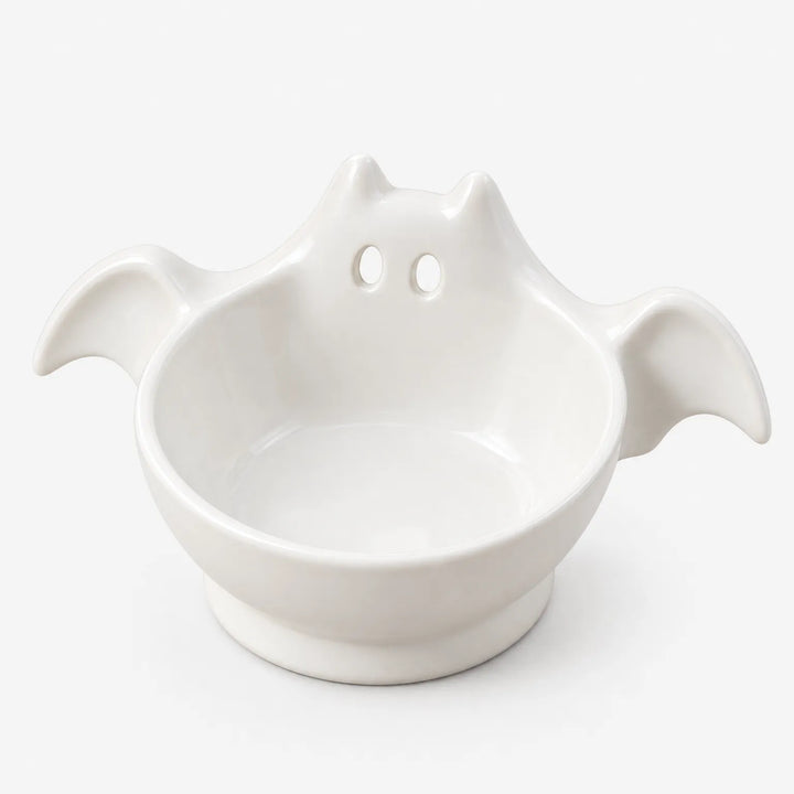 White bat-shaped Halloween candy bowl displayed against a clean white background
