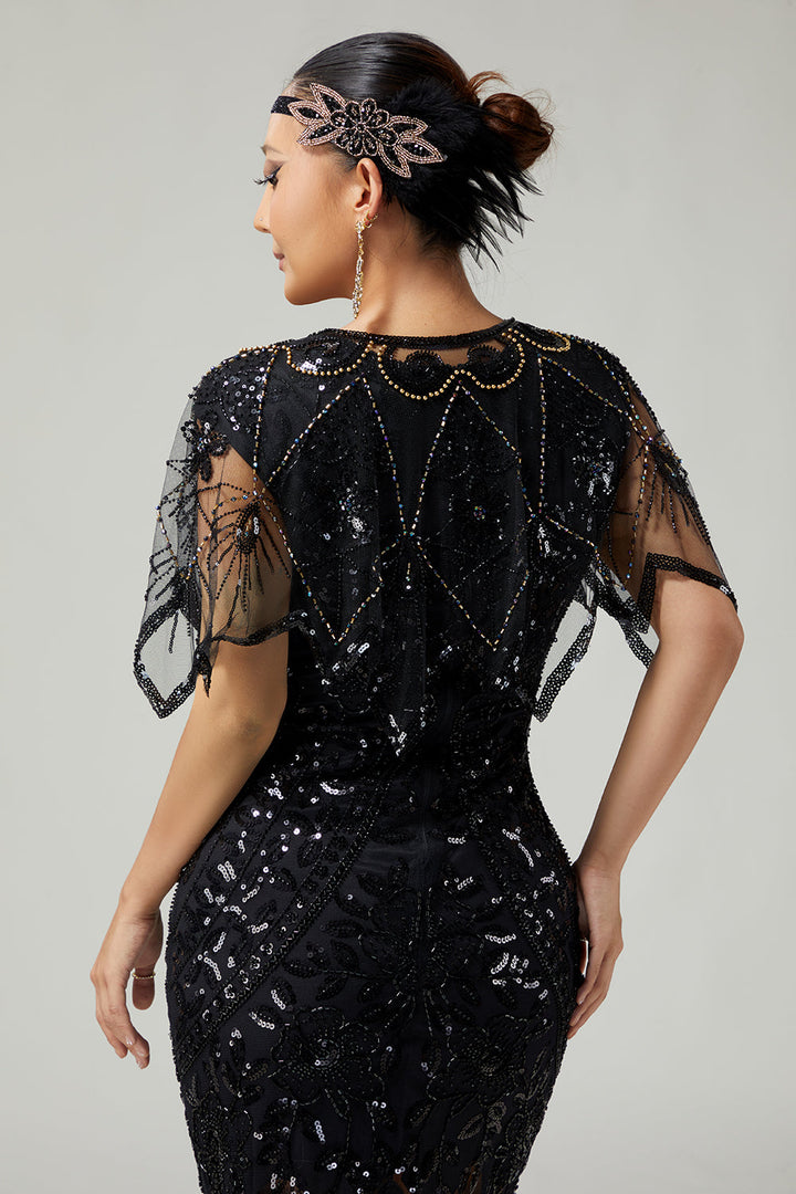 Vintage style women's sequin shawl and beaded evening capelet for formal wear