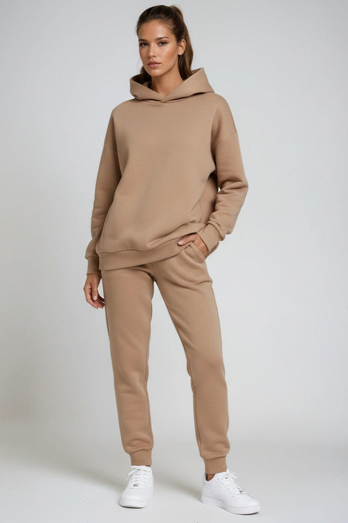 Cozy two piece loungewear set featuring sweatshirt and matching joggers