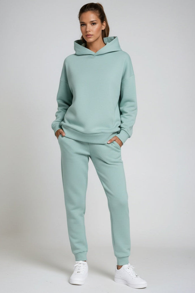 Modern athleisure wear featuring a matching sweatshirt and jogger pants