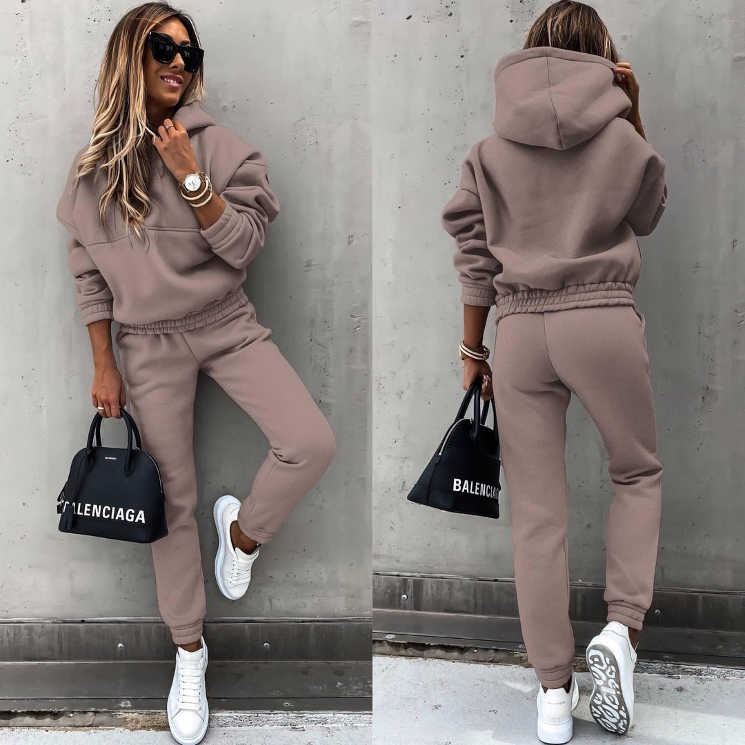 Close-up fabric detail of the soft black womens tracksuit and casual wear set