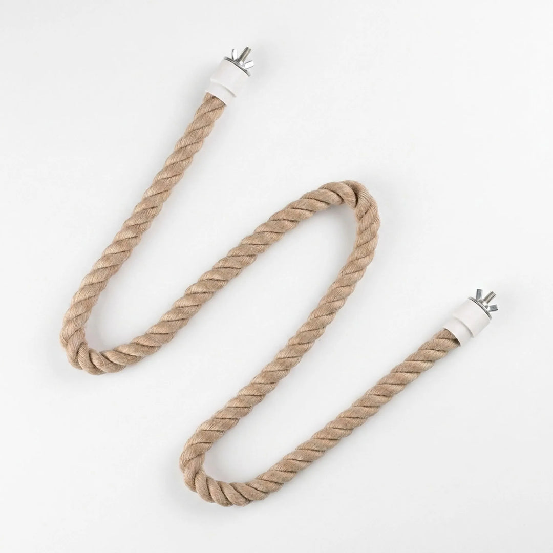 Flexible climbing rope for birds shown coiled against a white background