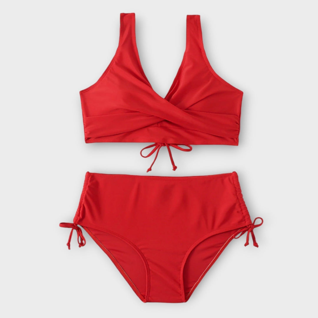 Back view of a women's wrap bikini set two-piece swimwear for beachwear