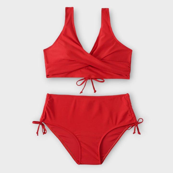 Back view of a women's wrap bikini set two-piece swimwear for beachwear