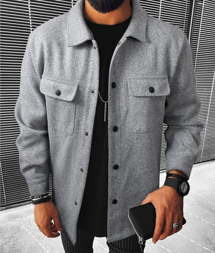 Casual winter button-down shirt for men styled as a versatile jacket shirt