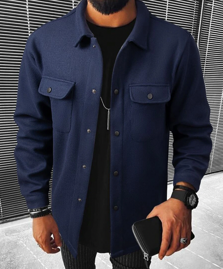 Close-up view of durable button closure and fabric texture on mens winter shirt