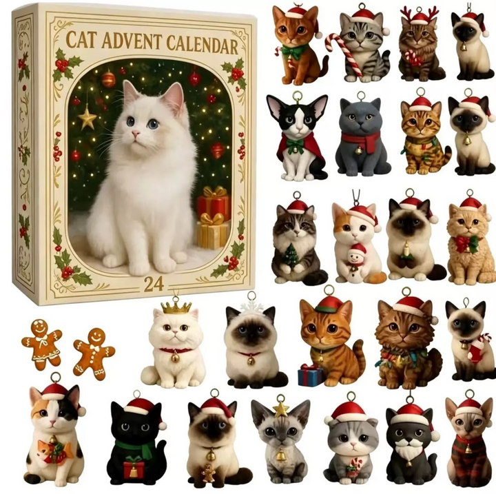 24-Day Cat Christmas Countdown Calendar with festive holiday decor