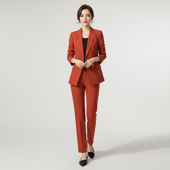 Professional two piece suit set featuring tailored blazer and trousers