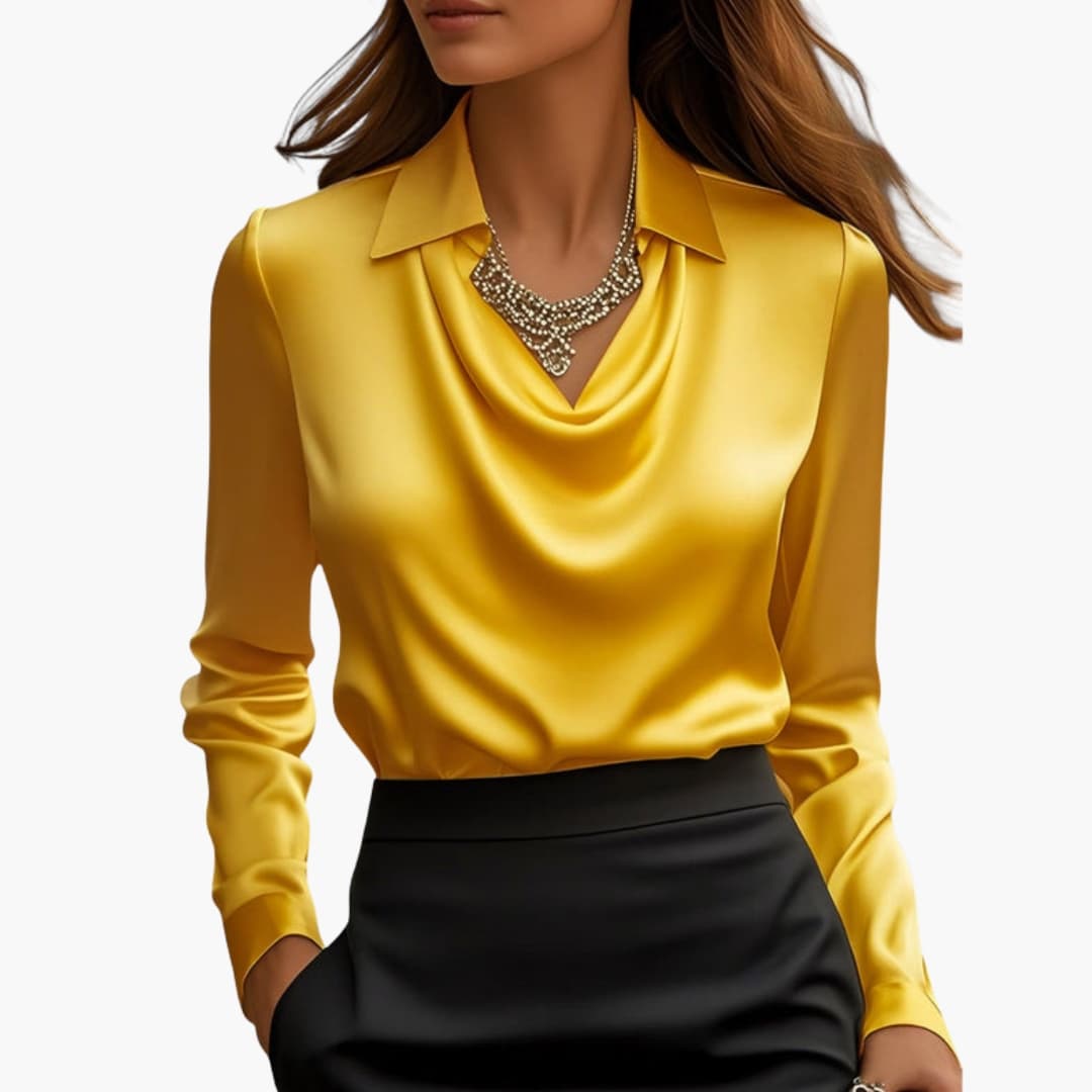 Stylish long sleeve blouse with elegant draped neckline for women
