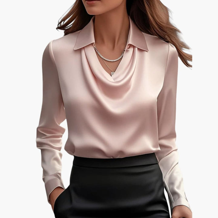 Chic draped cowl neck blouse with long sleeves for women