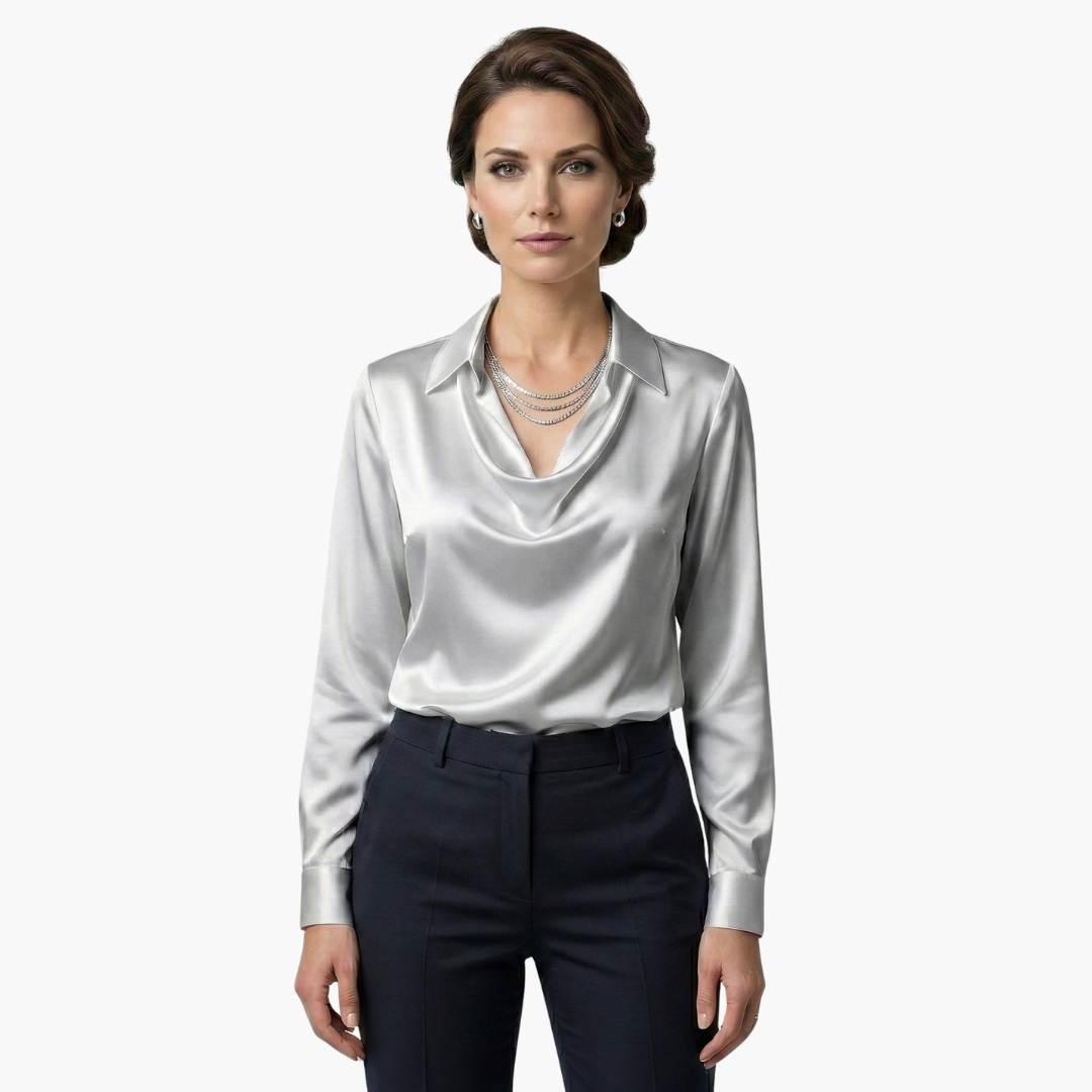 Versatile women's fashion blouse with graceful cowl neck