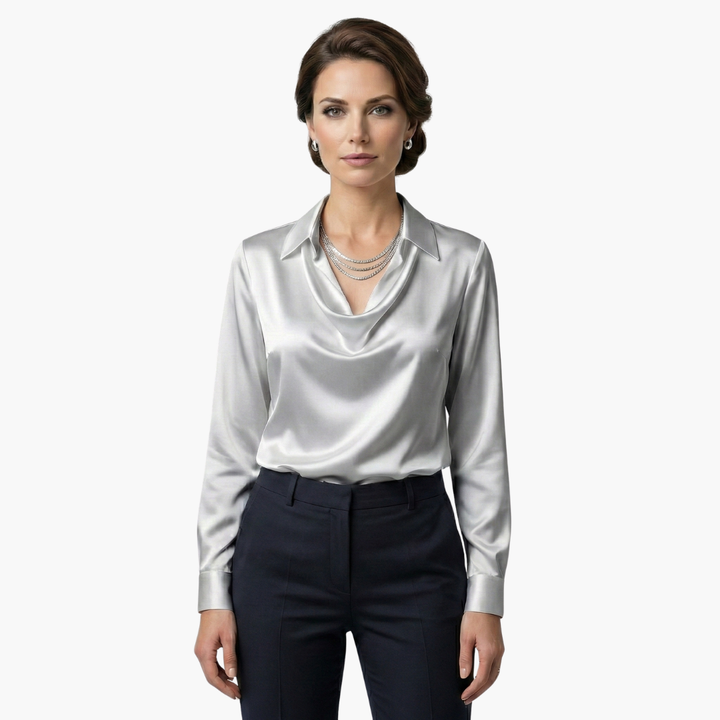Versatile women's fashion blouse with graceful cowl neck