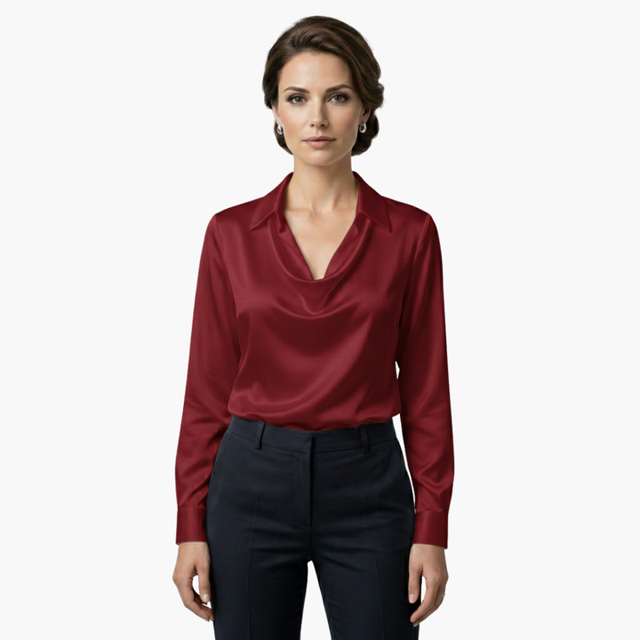 Sophisticated cowl neck blouse with long sleeves for women