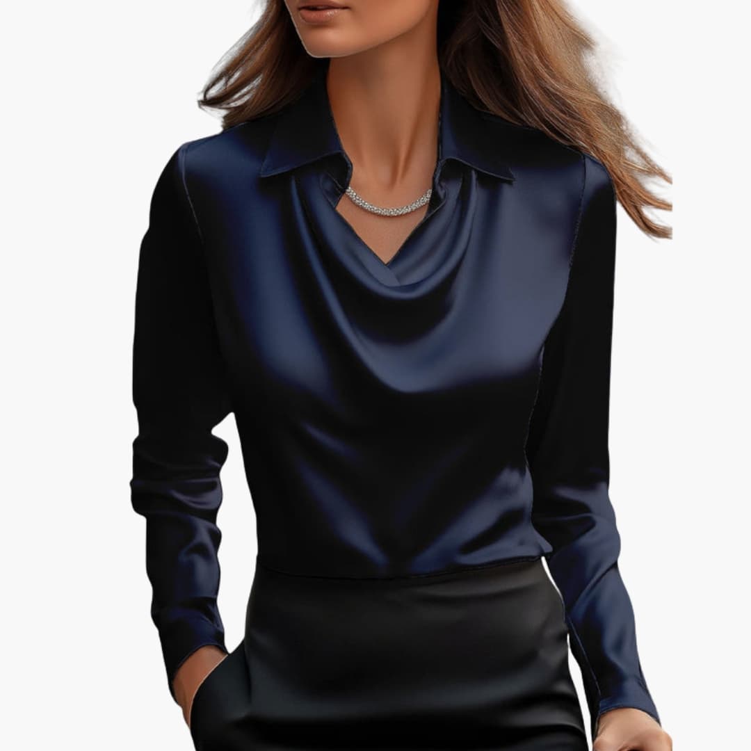 Professional office wear blouse for women with elegant draped cowl neck