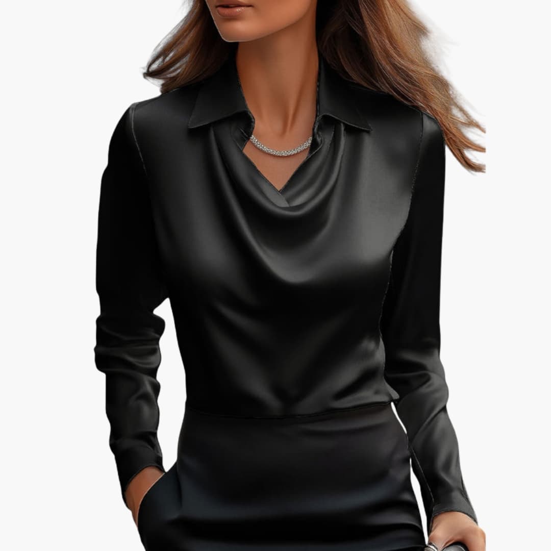 Elegant long sleeve blouse featuring a draped cowl neck design for women