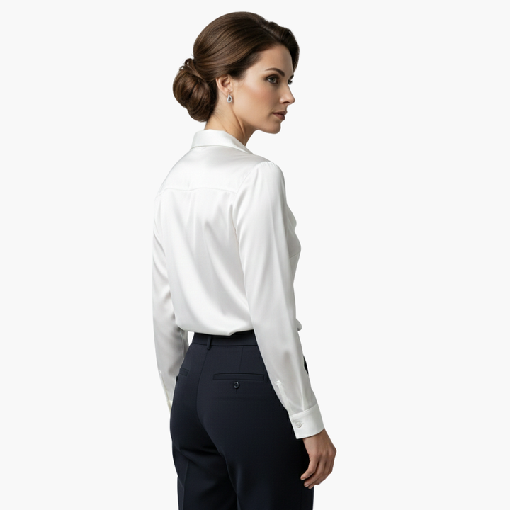 Women's draped cowl neck long sleeve blouse in chic style for office wear