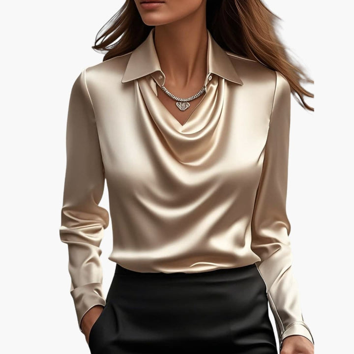 Trendy women's draped cowl neck top suitable for evening wear