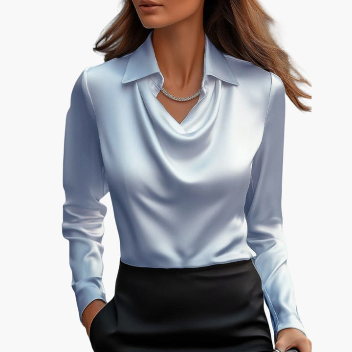 Fashionable office to evening women's blouse with cowl neck
