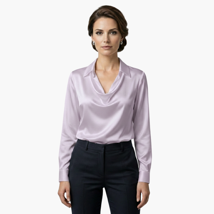 Modern office wear women's blouse with stylish cowl neck