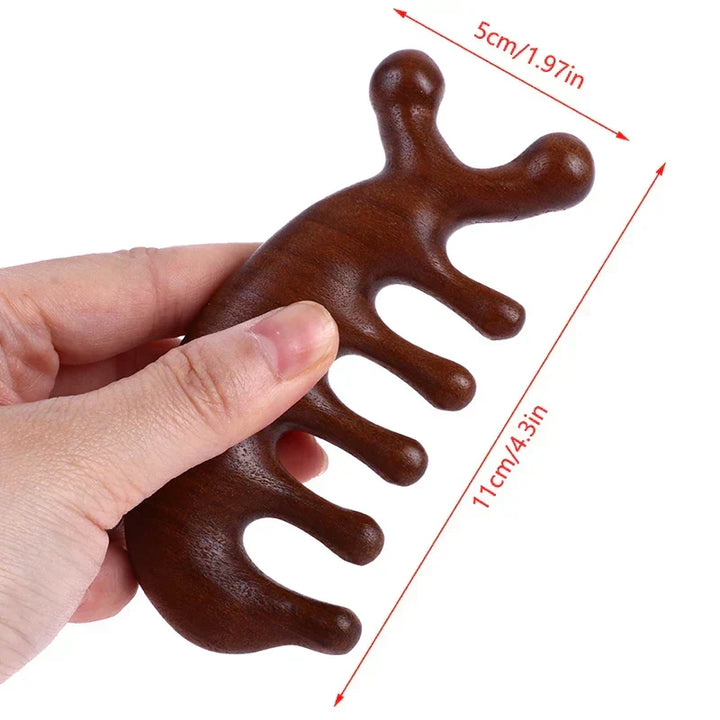 Wooden sandalwood scalp massage comb for hair care and stress relief