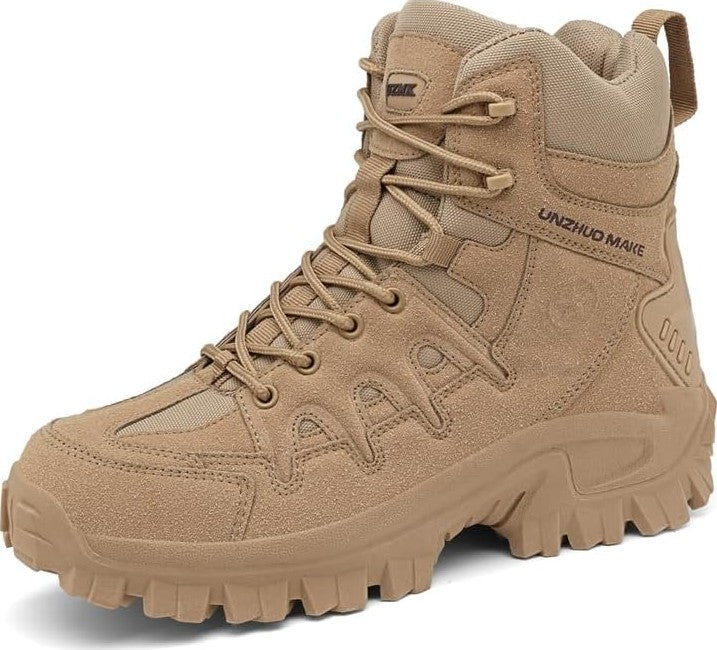 Pair of black hiking boots for men displayed together on a clean white background