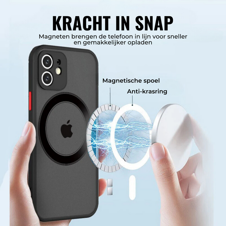 Universal shockproof MagSafe iPhone case rear view showing magnetic ring and drop protection
