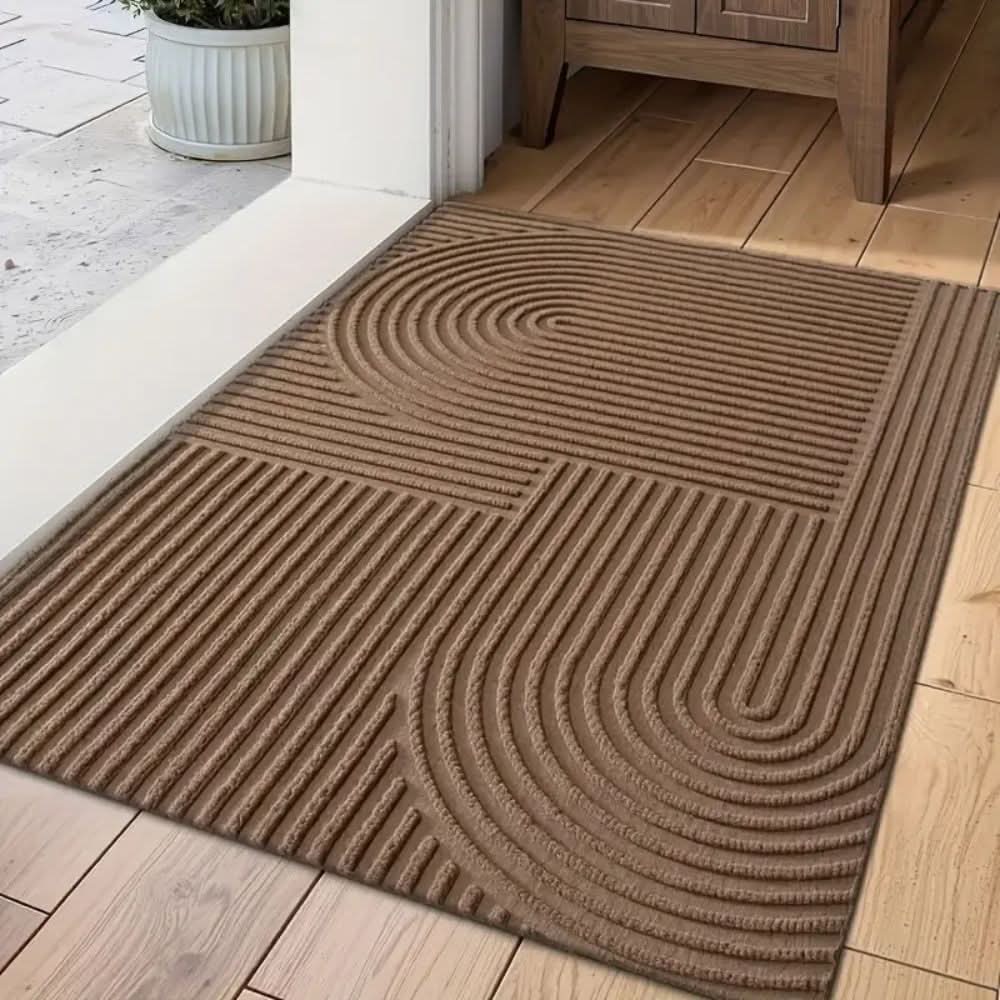 Close-up of textured fabric on indoor washable mat with waves