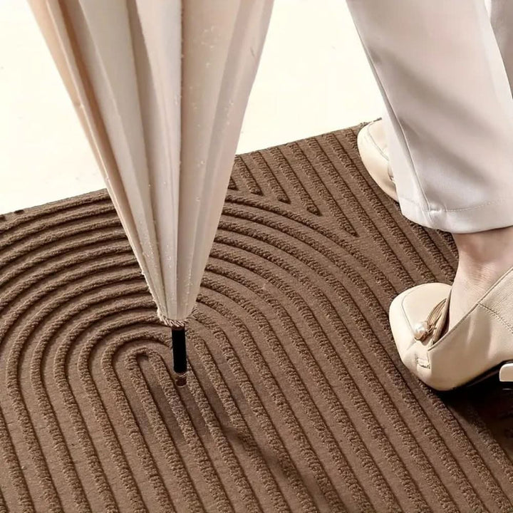 Water absorbent mat capturing moisture near the house entrance