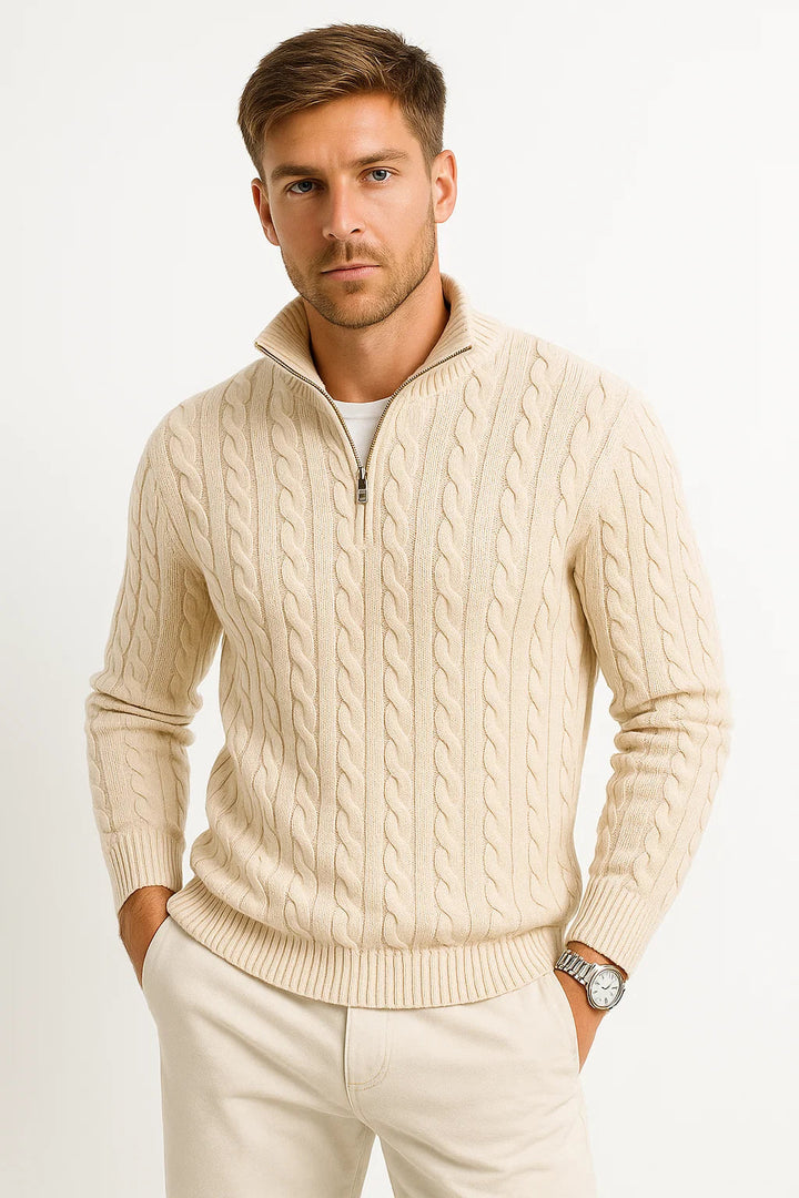Comfortable casual wear cable knit sweater styled for men's fashion