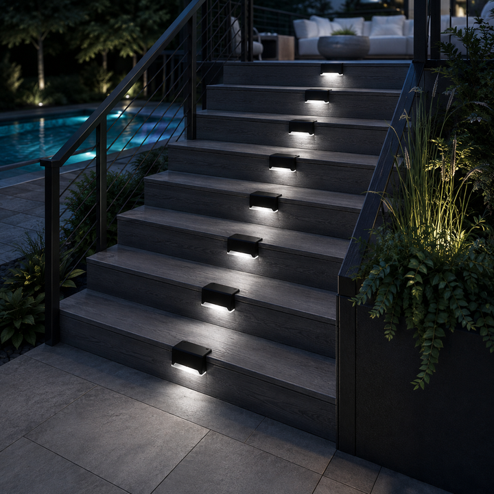 Sleek exterior solar wall light blending into modern architectural stone