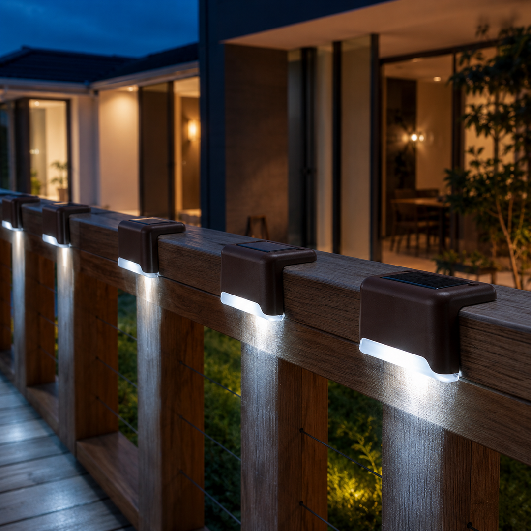 Backyard patio steps enhanced with safety illumination from solar lights