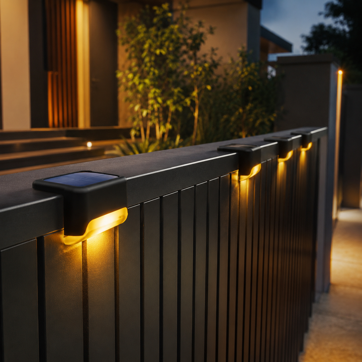 Side angle of the solar-powered outdoor light showing its compact profile