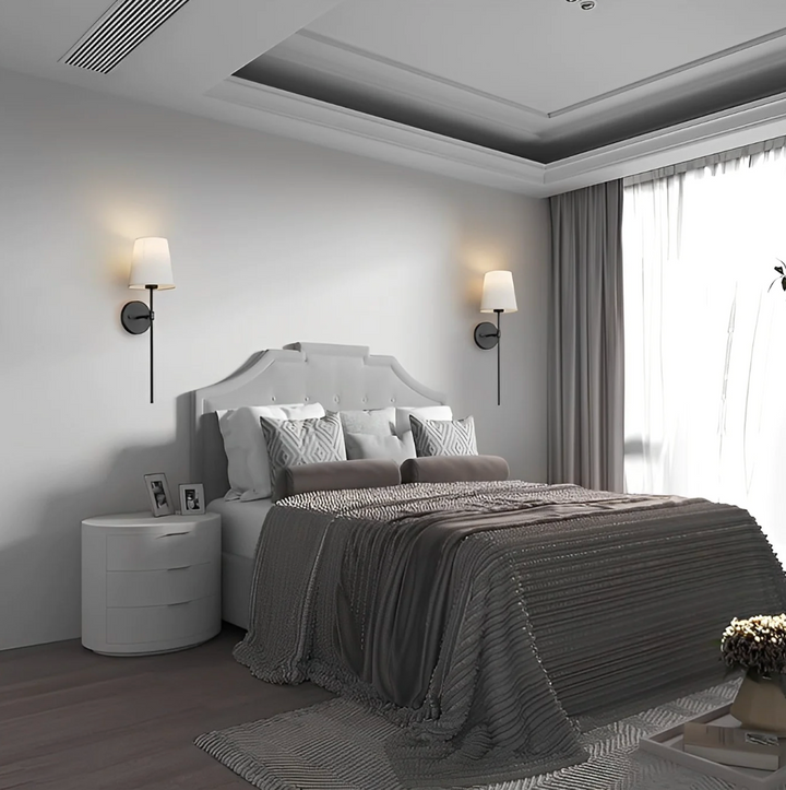 Rechargeable wireless wall lamp emitting warm LED light for luxury home decor