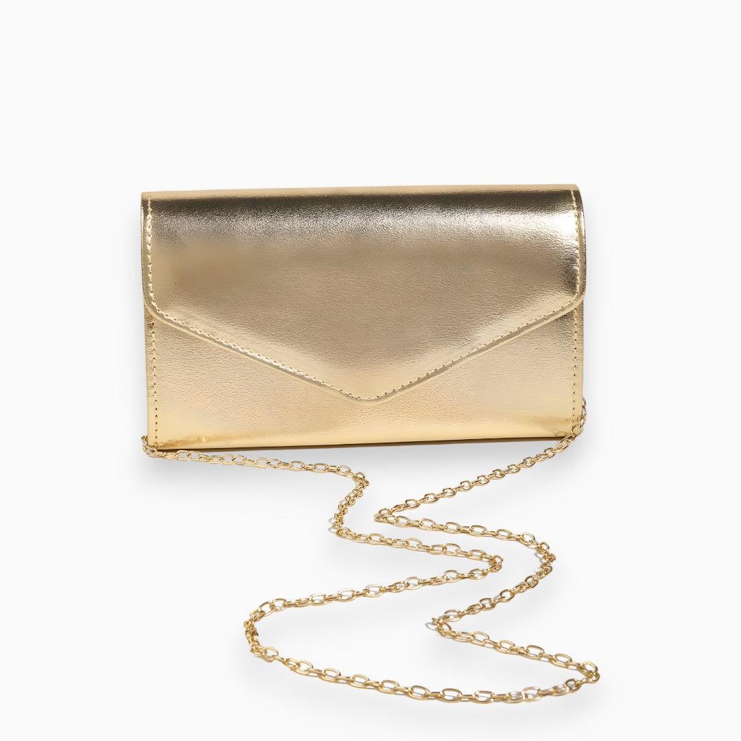 Gold metallic envelope clutch bag alternate angle view