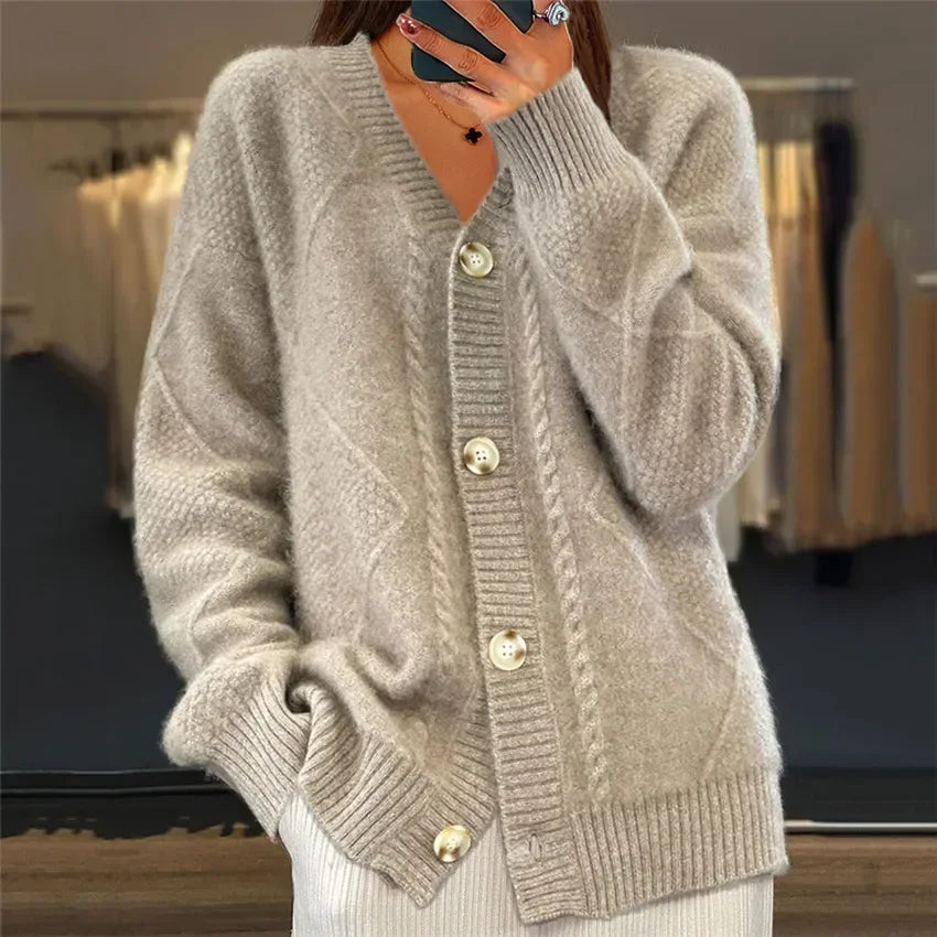 Womens fashion knit cardigan sweater styled for cold weather layering and everyday wear