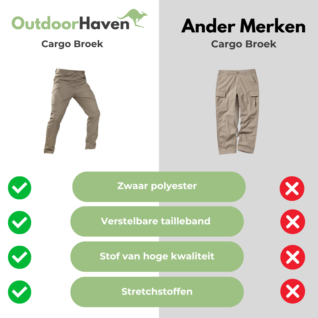Folded stack of mens tactical outdoor cargo trousers in various earth tones