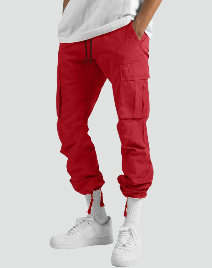 Anel cuff detail on stylish mens streetwear utility trousers