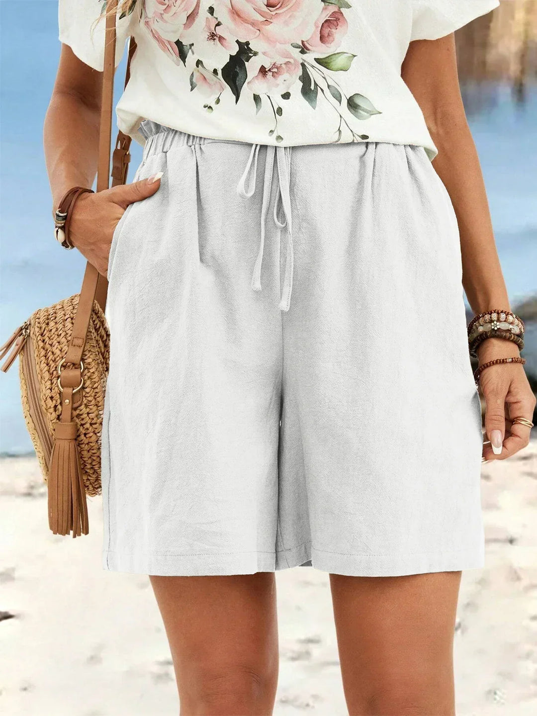 Womens casual lightweight drawstring shorts in relaxed fit