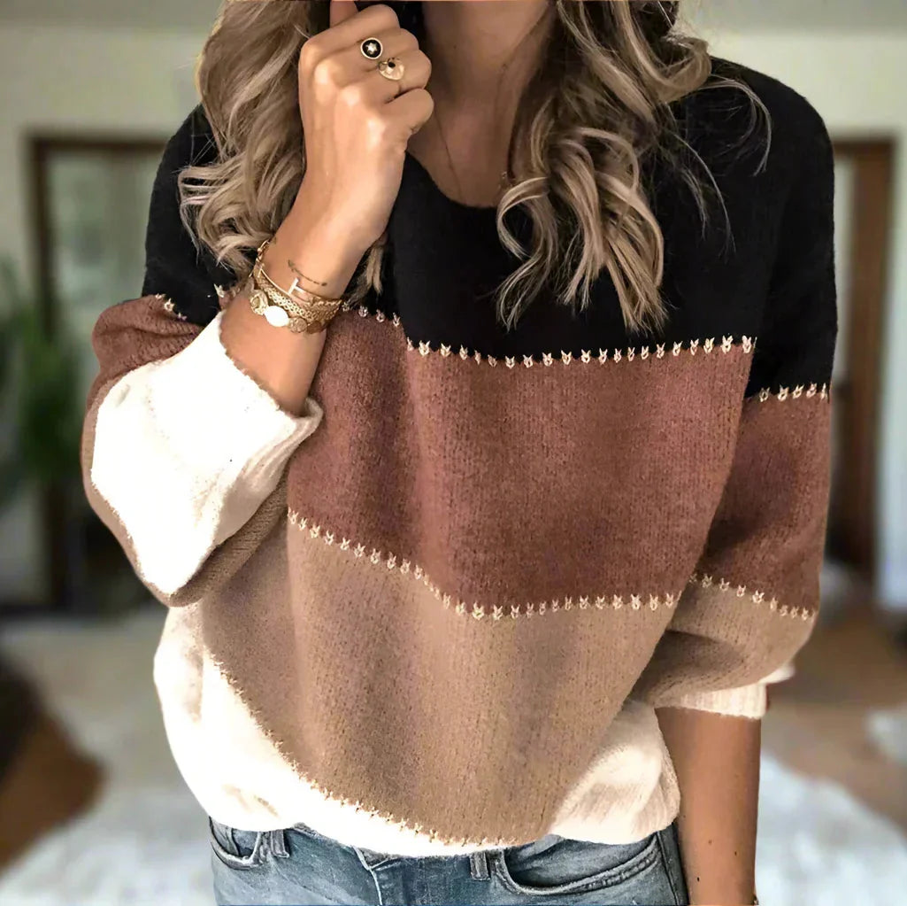 Carmelle | Women’s Colorblock Knit Pullover Sweater