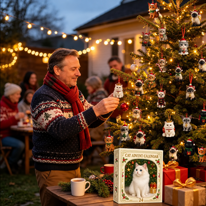 Festive cat Christmas countdown calendar displayed as a gift