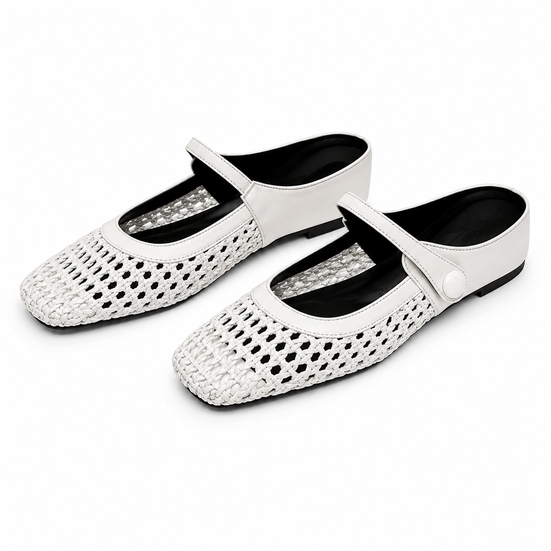 Full shot of women's woven fabric square toe clog mules for everyday wear