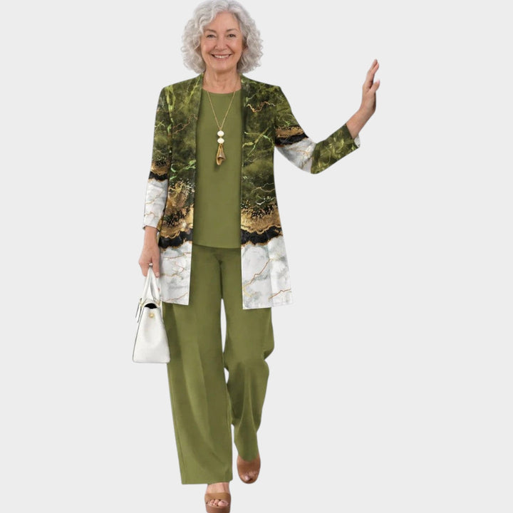 Close-up of the floral pattern on the women's matching set