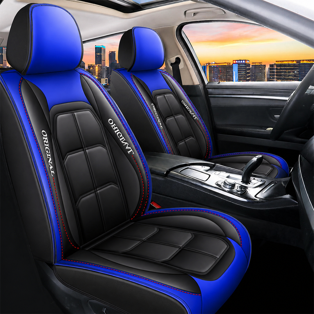 Vehicle protection set of two universal front seat covers folded