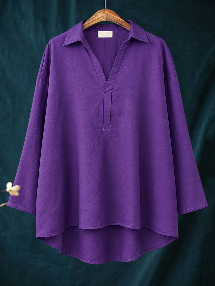 Casual long sleeve top for women, side profile view