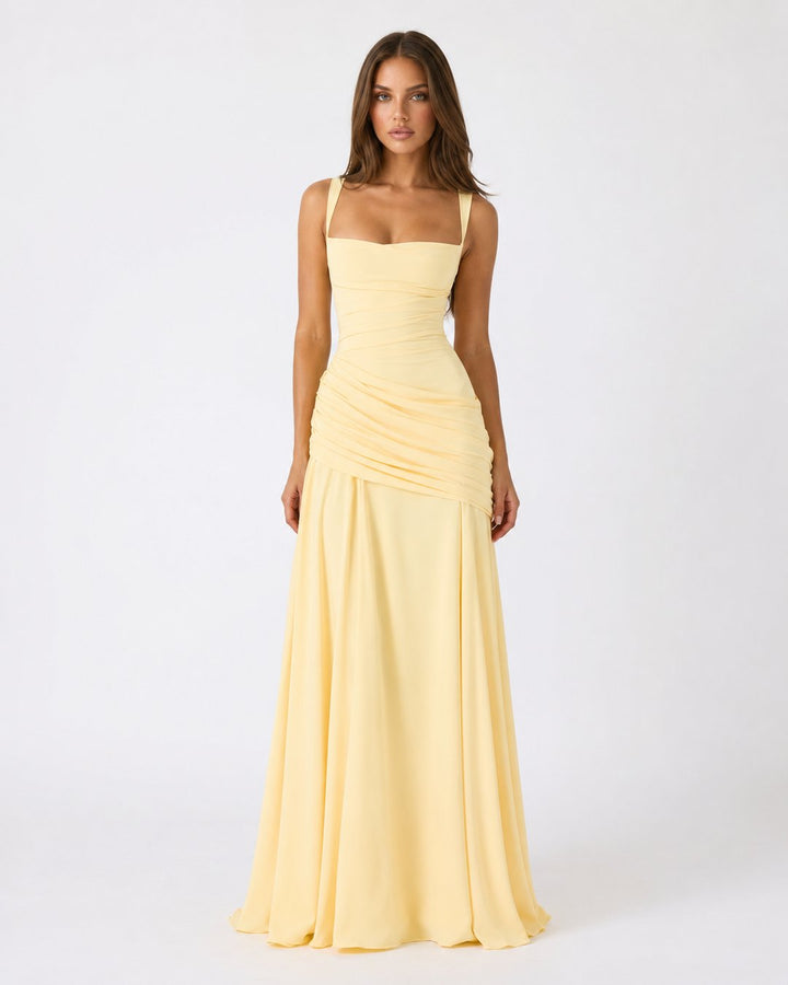 Women's Phoebe ruched square neck maxi dress in full length view