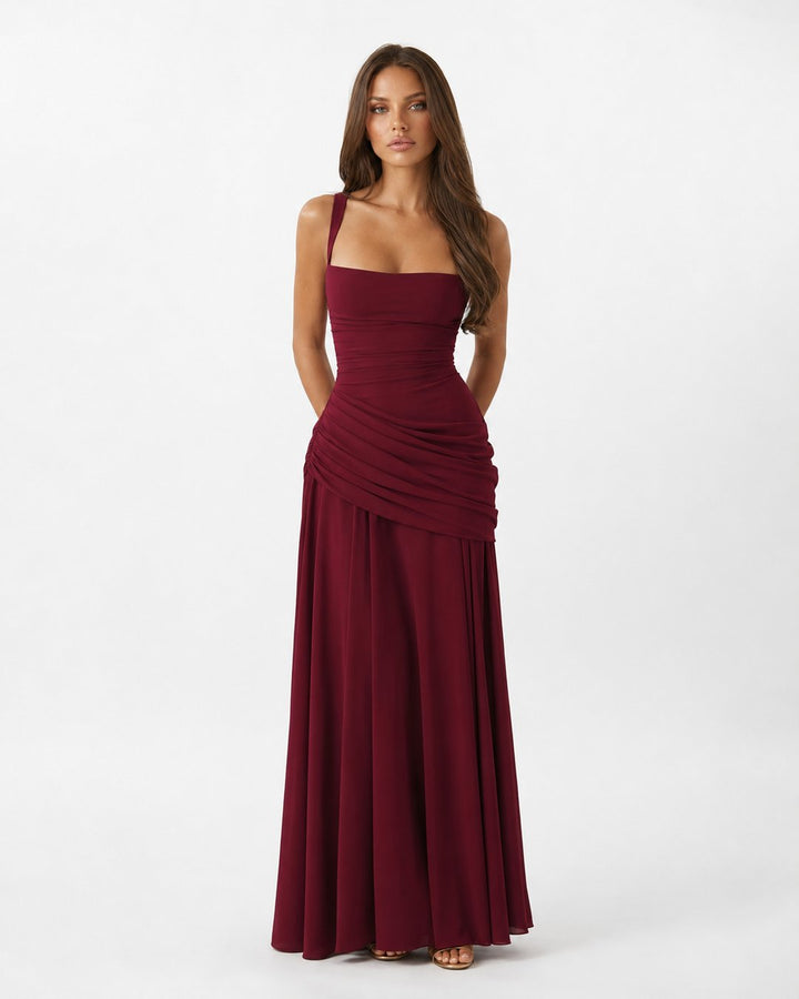 Stylish formal wear maxi dress styled for evening events