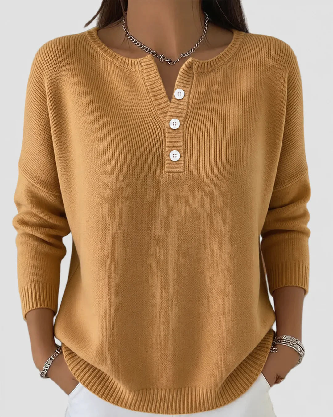 Tinsleigh | Women’s Long Sleeve Henley Knit Sweater