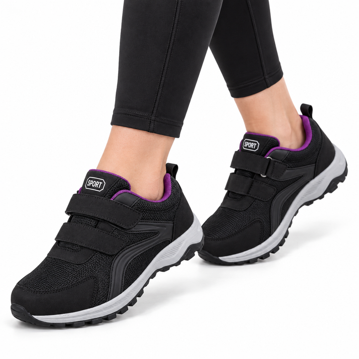 Black and violet wide fit walking shoes for sensitive feet
