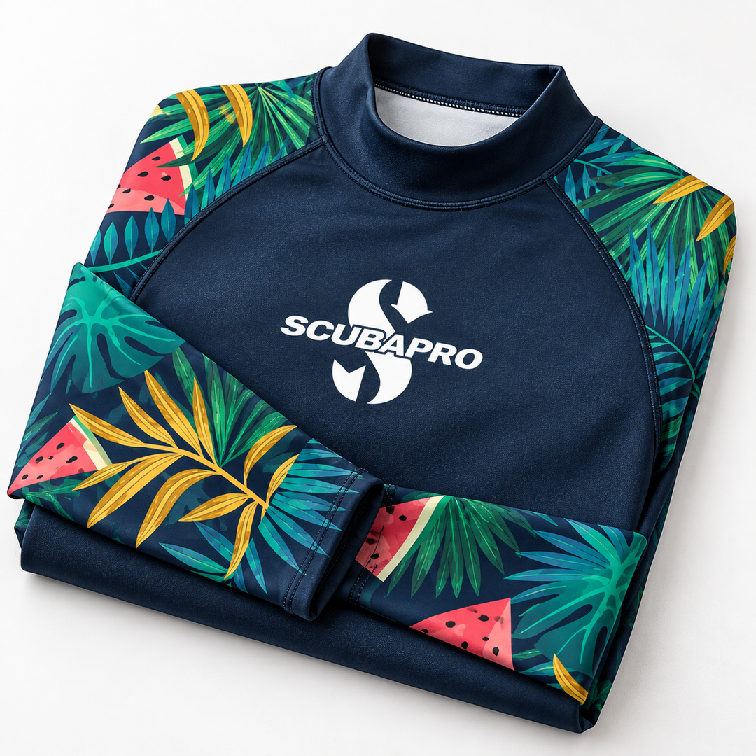 Athletic fit mens long sleeve rash guard for swimming and surfing
