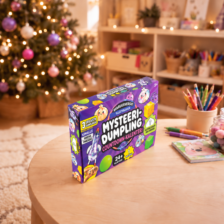 Kids squishy advent calendar gift box displayed on table